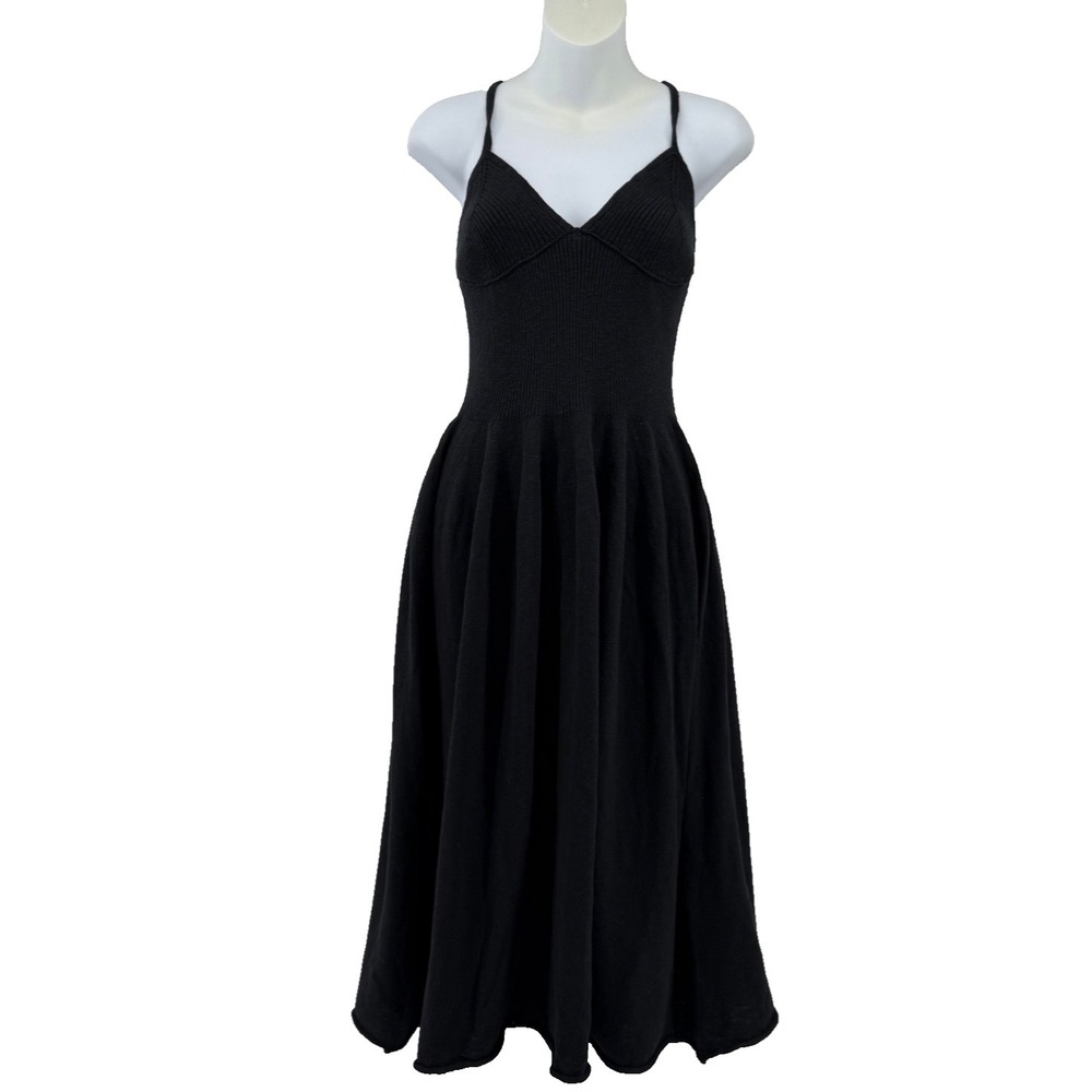 Free People Beach Knit Midi Dress XS Black Criss Cross Back Fit & Flare NWT